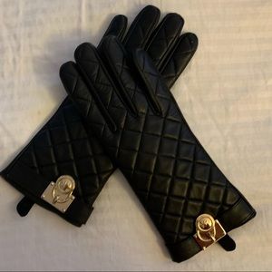 Micheal Kors leather gloves with gold buckle
